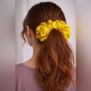 2 Large Bright Yellow Satin Scrunchie.